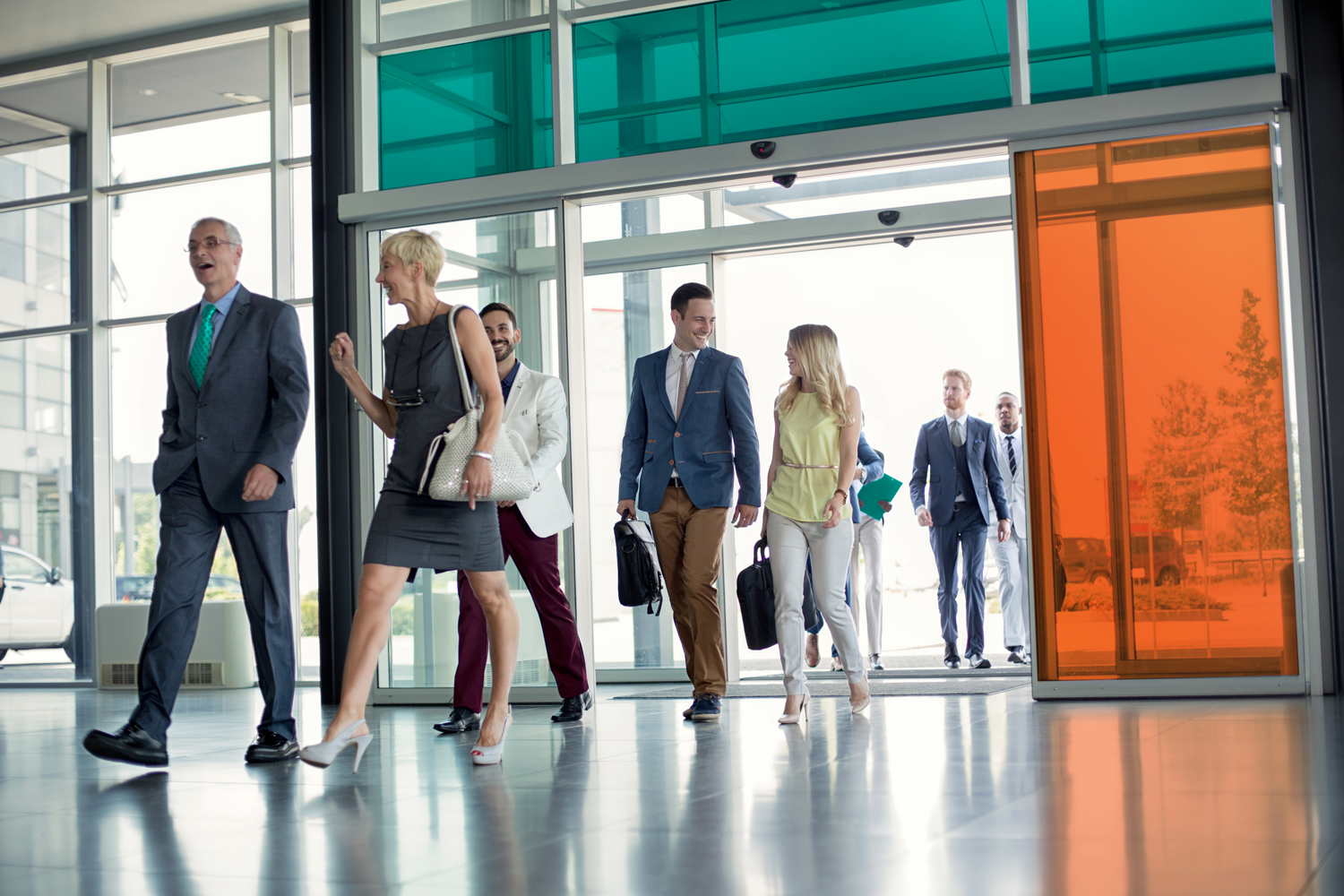 Professional people walking on the way in building